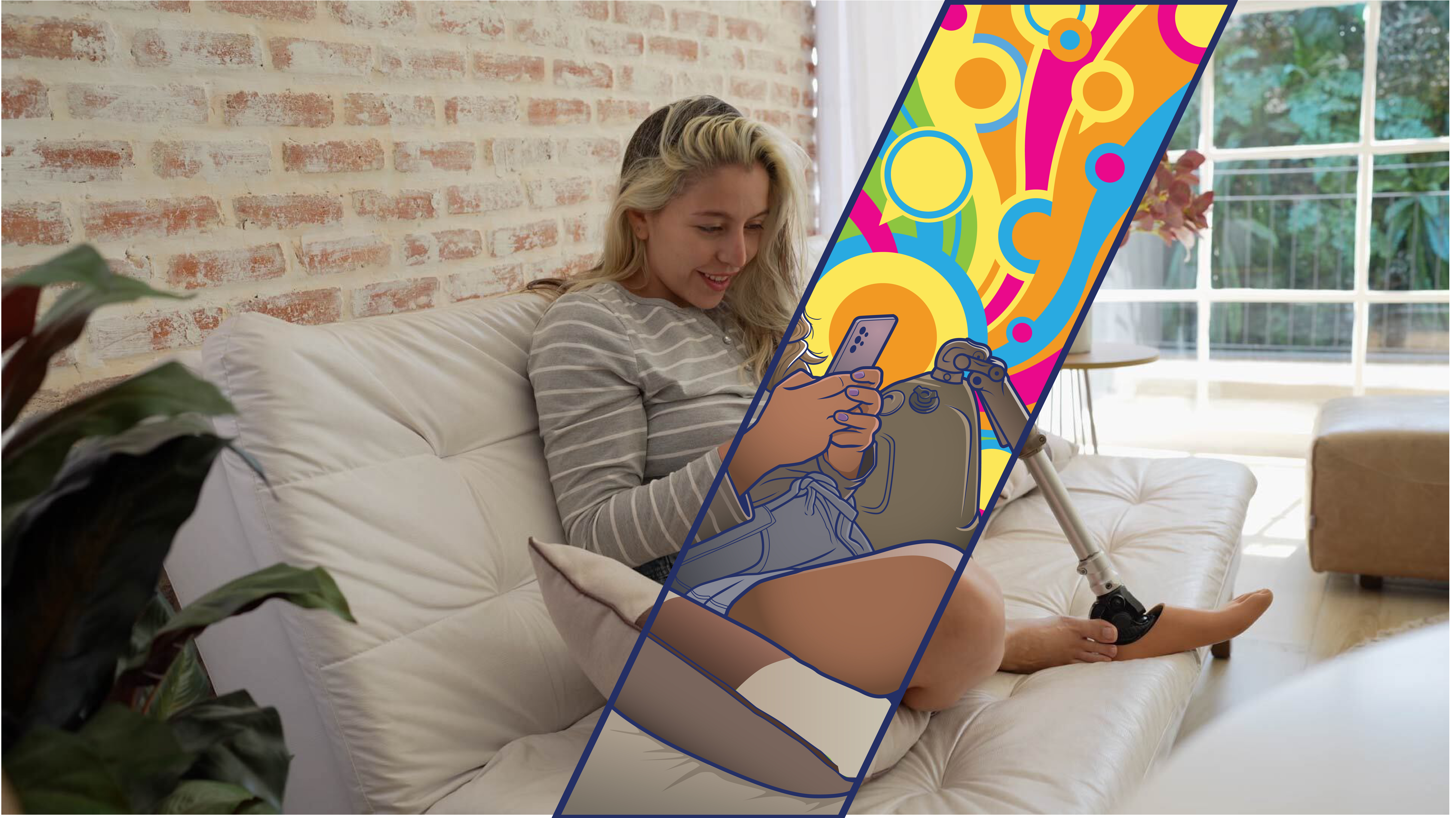 woman on her phone on the couch